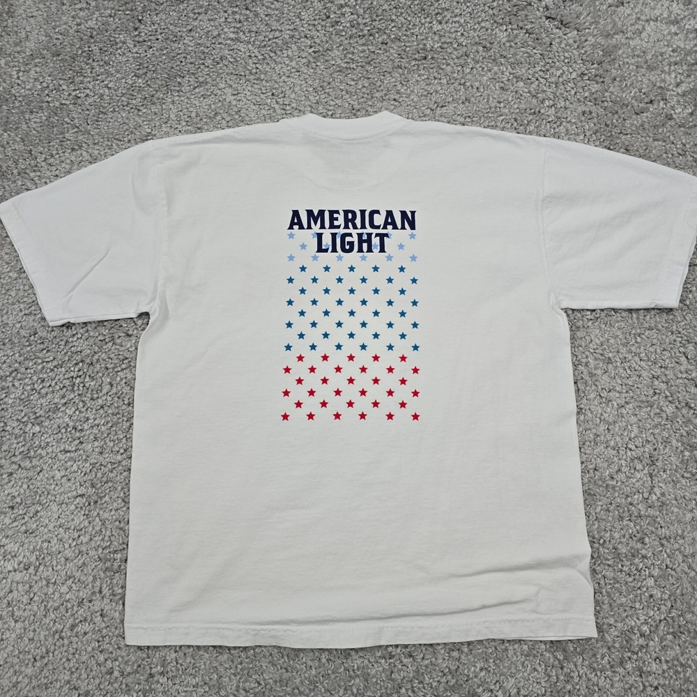 American Giant Mens White Graphic‎ Cotton Shirt Size L American Patriotic Casual